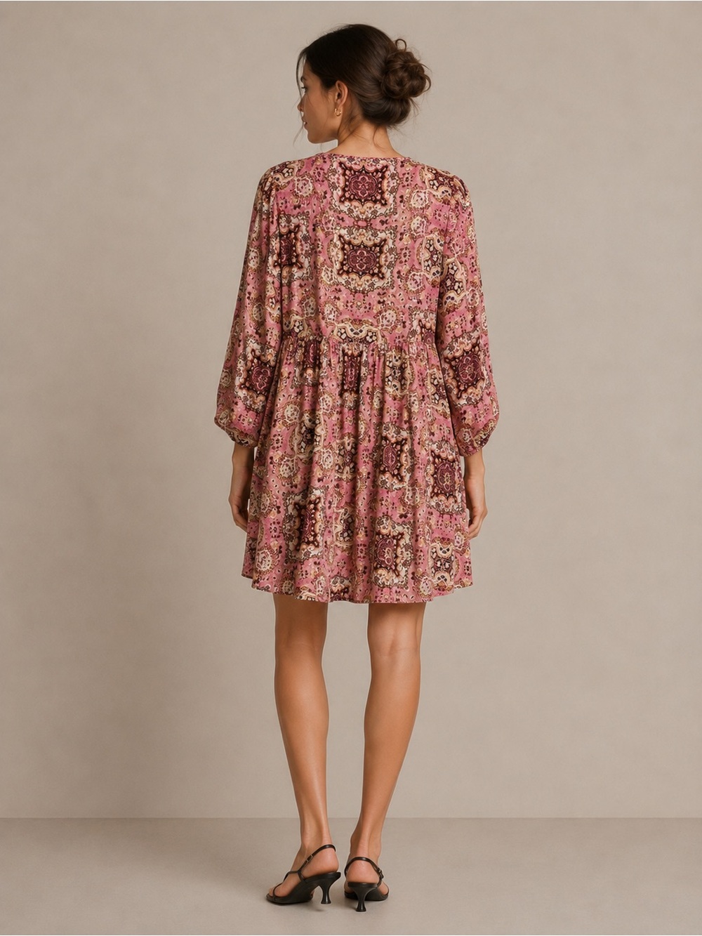 Torrid Pink Floral Boho Medallion Print Babydoll Dress Size 3X - Picture 2 of 6